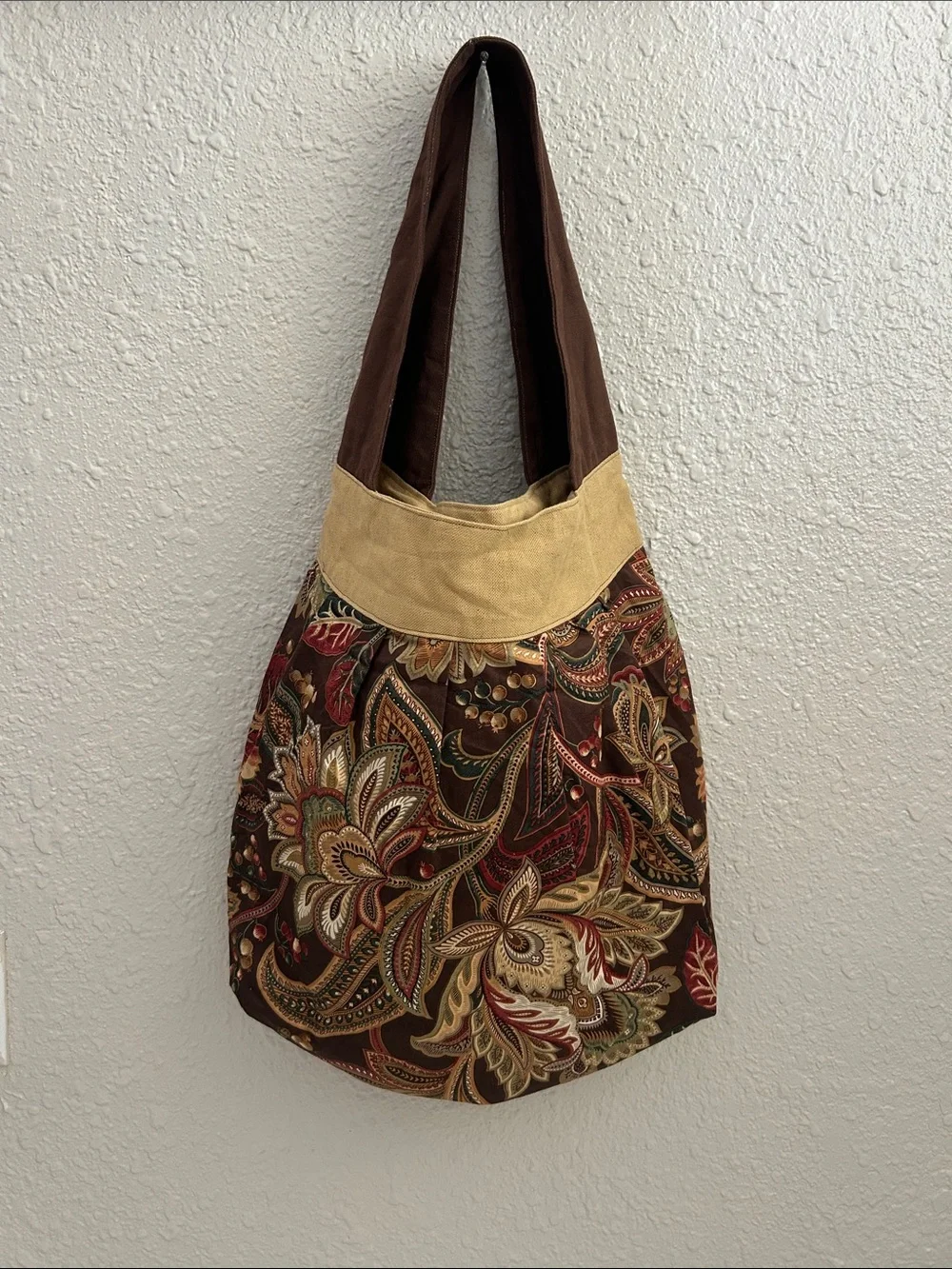 Boho Floral Paisley Hobo Bag in Brown and Tan